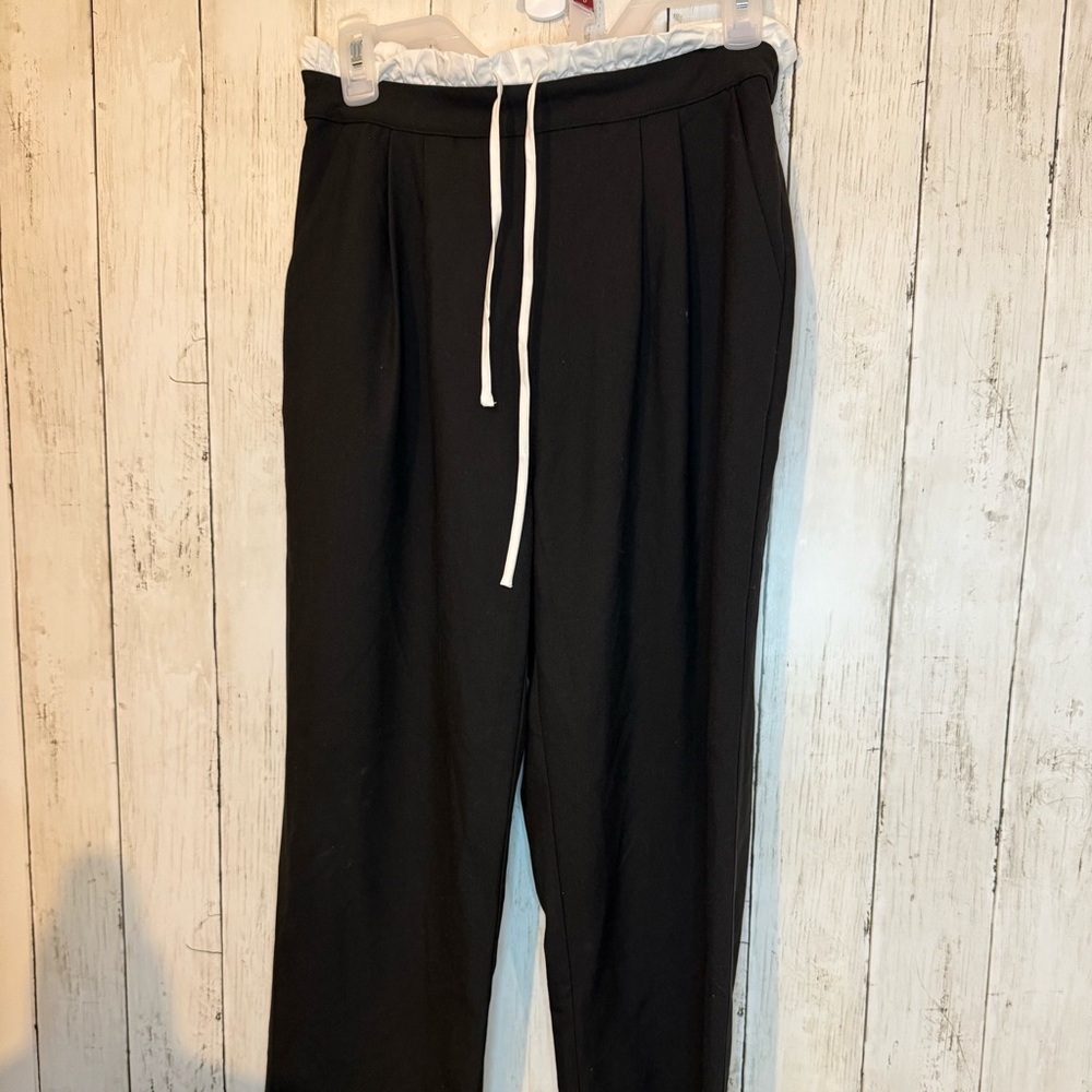 Anthropologie Black Trousers with White trim Drawstring